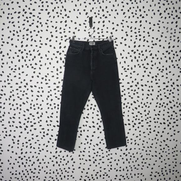 Agolde Black Wash Riley High Rise Cropped Straight Leg Jeans - Picture 2 of 11